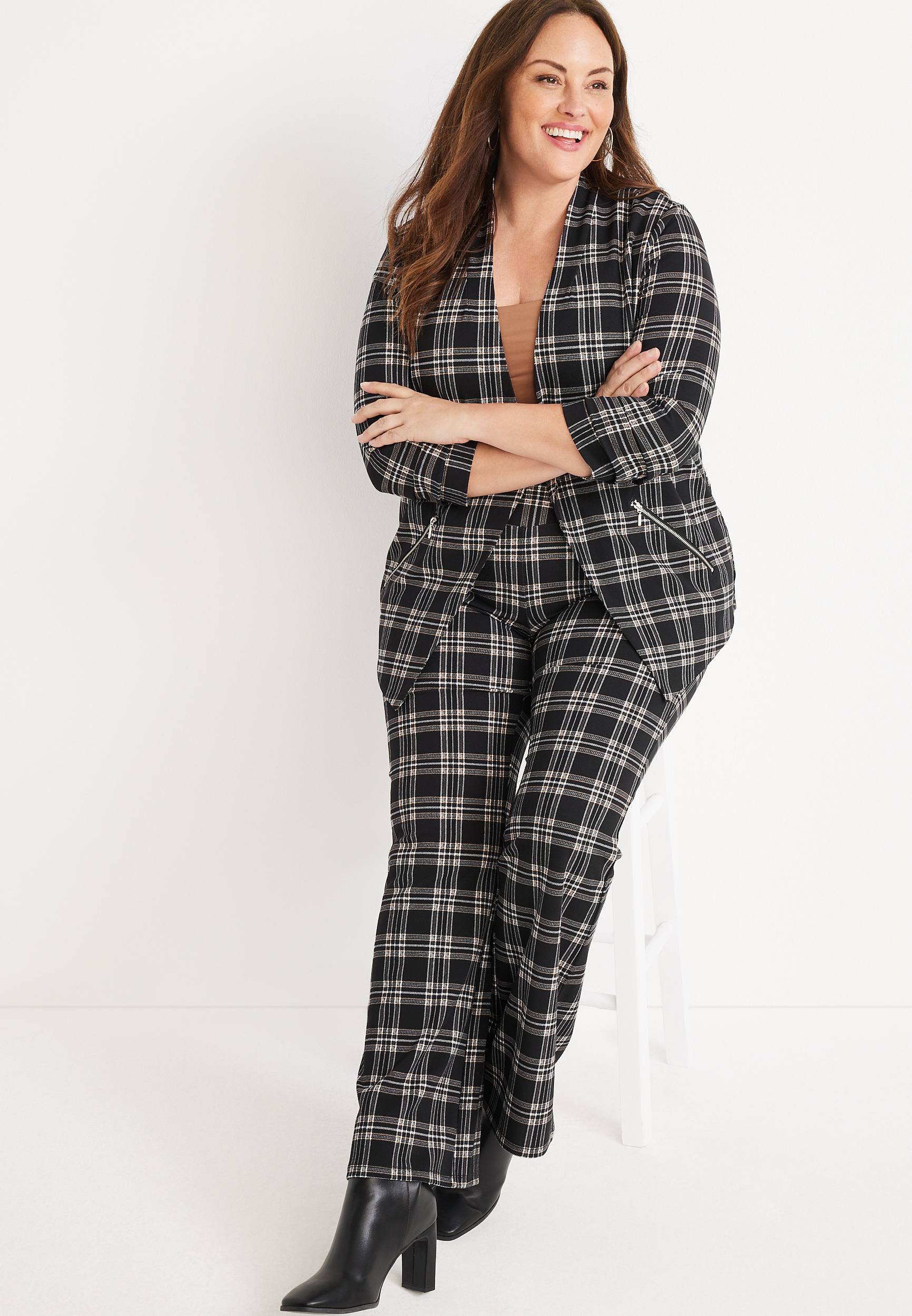 Plus Size Ever Go Plaid Blazer, C1756, large