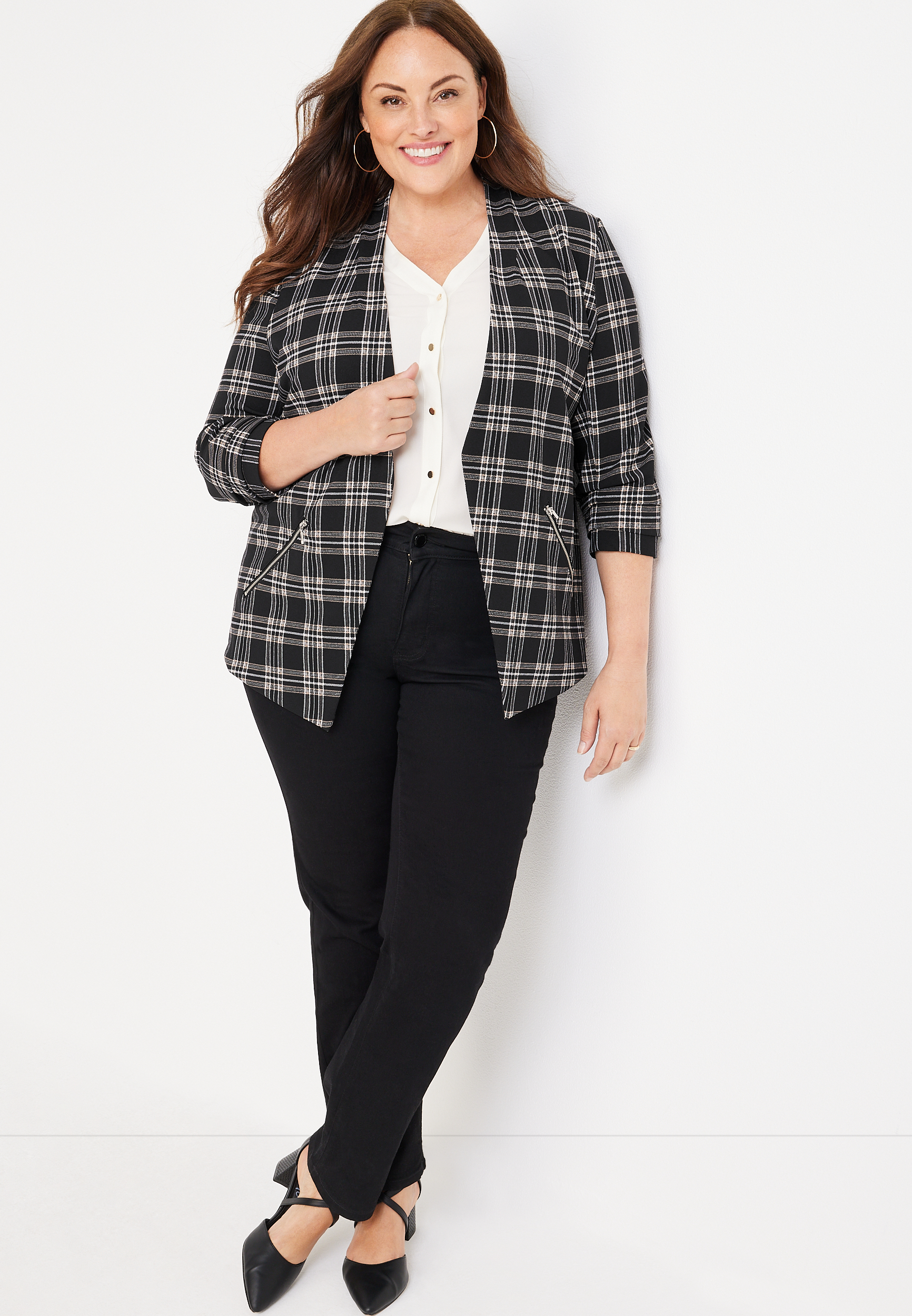 Plus Size Ever Go Plaid Blazer, C1756, large