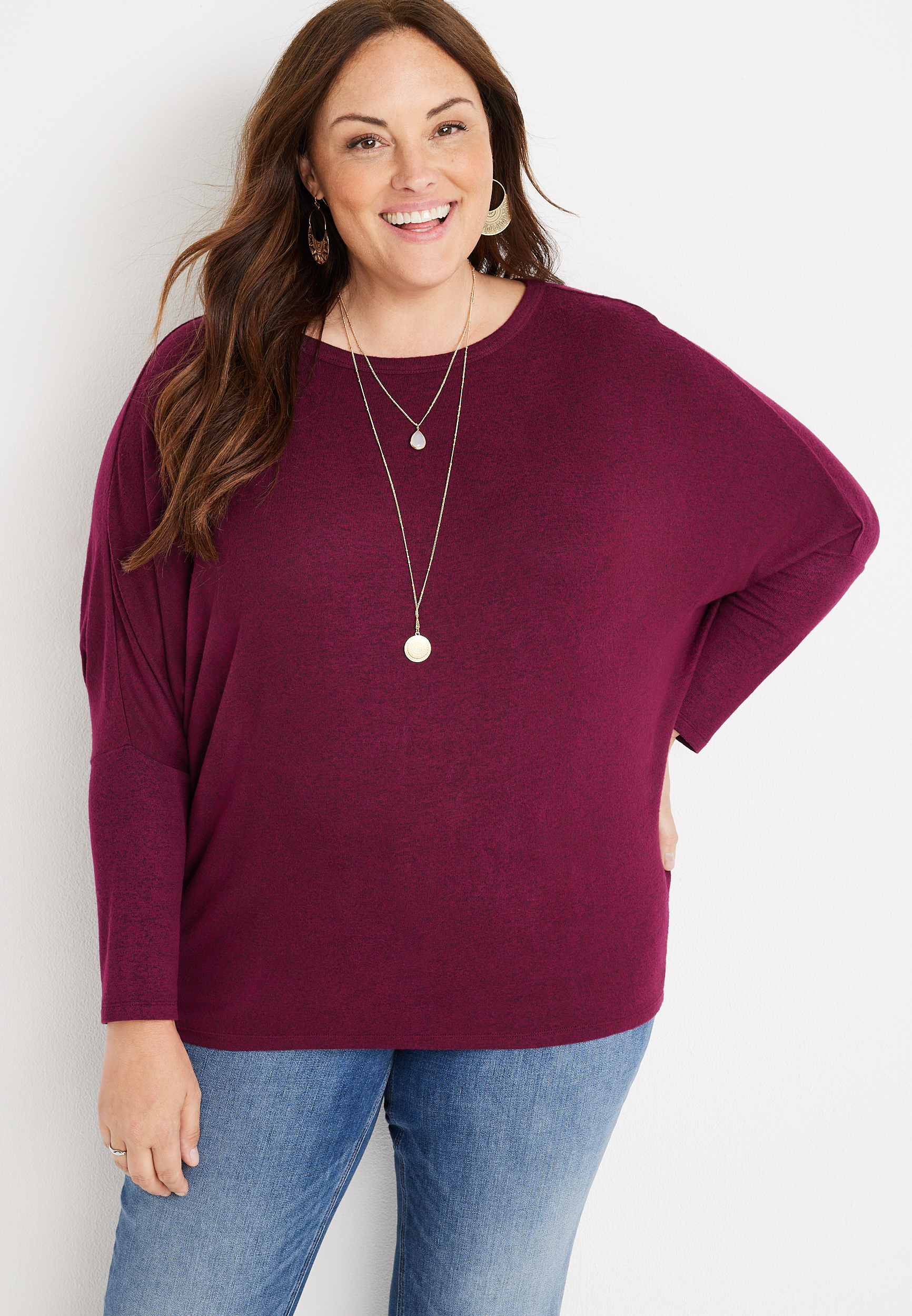 Plus Size 24/7 Flawless Cozy Dolman Long Sleeve Tee | maurices