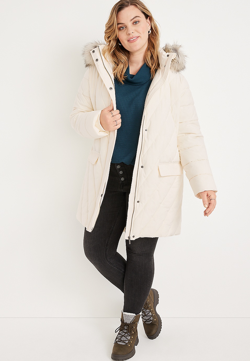 Plus Size Faux Hood Puffer | maurices