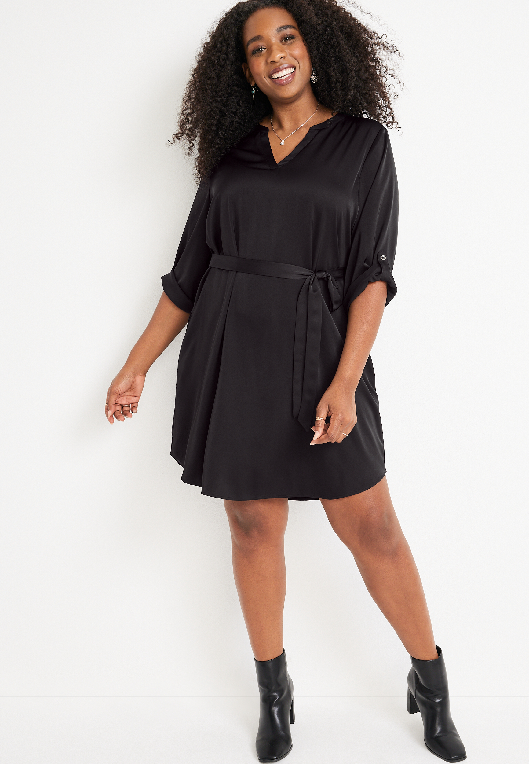 Plus Size Atwood Satin Waist Tie Dress | maurices