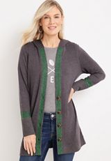 Striped Trim Hooded Cardigan, C1774, small