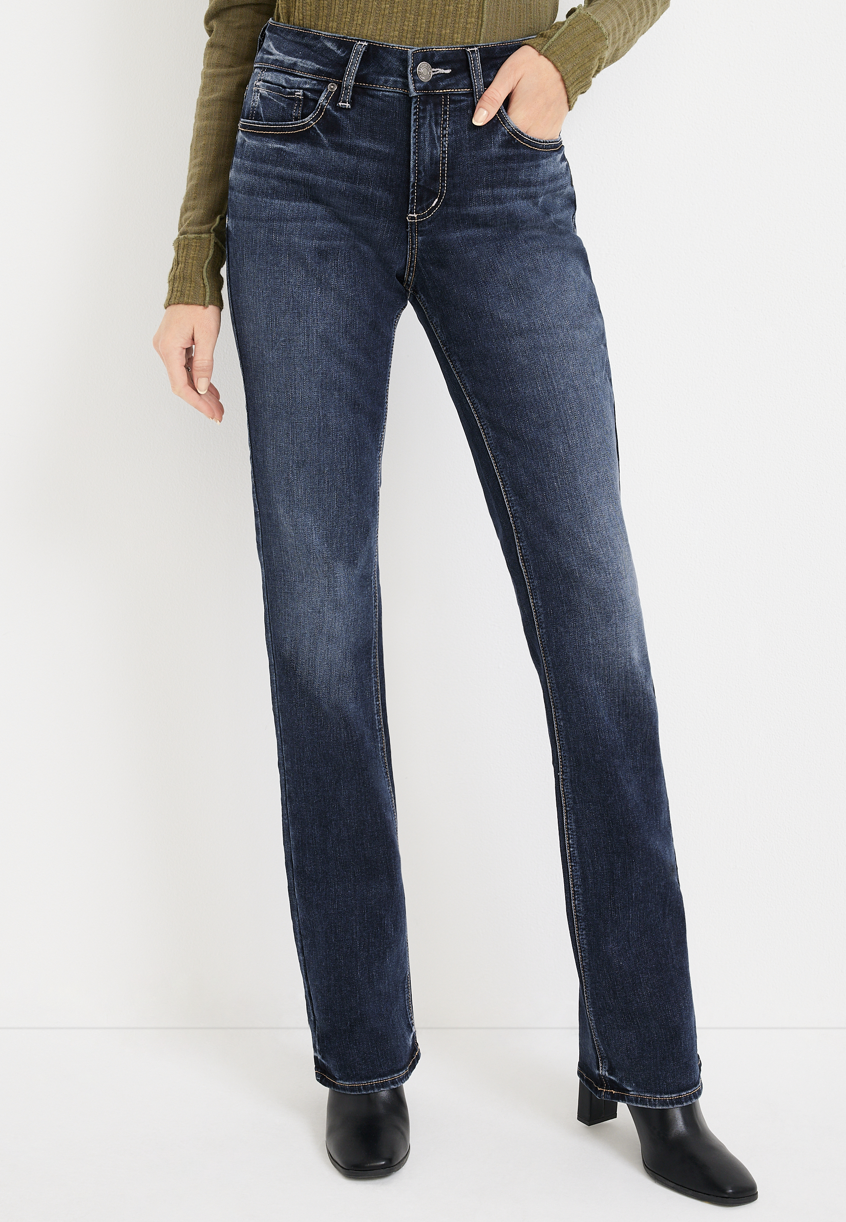 Silver Jeans Co.&reg; Elyse Slim Boot Curvy Mid Rise Faux Flap Pocket Jean, C258, large