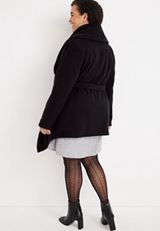 Plus Size Black Belted Wrap Coat, C106, small