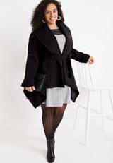 Plus Size Black Belted Wrap Coat, C106, small