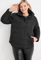 Plus Size Pullover Snap Button Puffer Jacket, C106, small