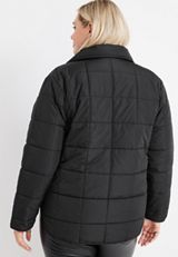 Plus Size Pullover Snap Button Puffer Jacket, C106, small