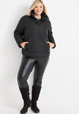 Plus Size Pullover Snap Button Puffer Jacket, C106, small