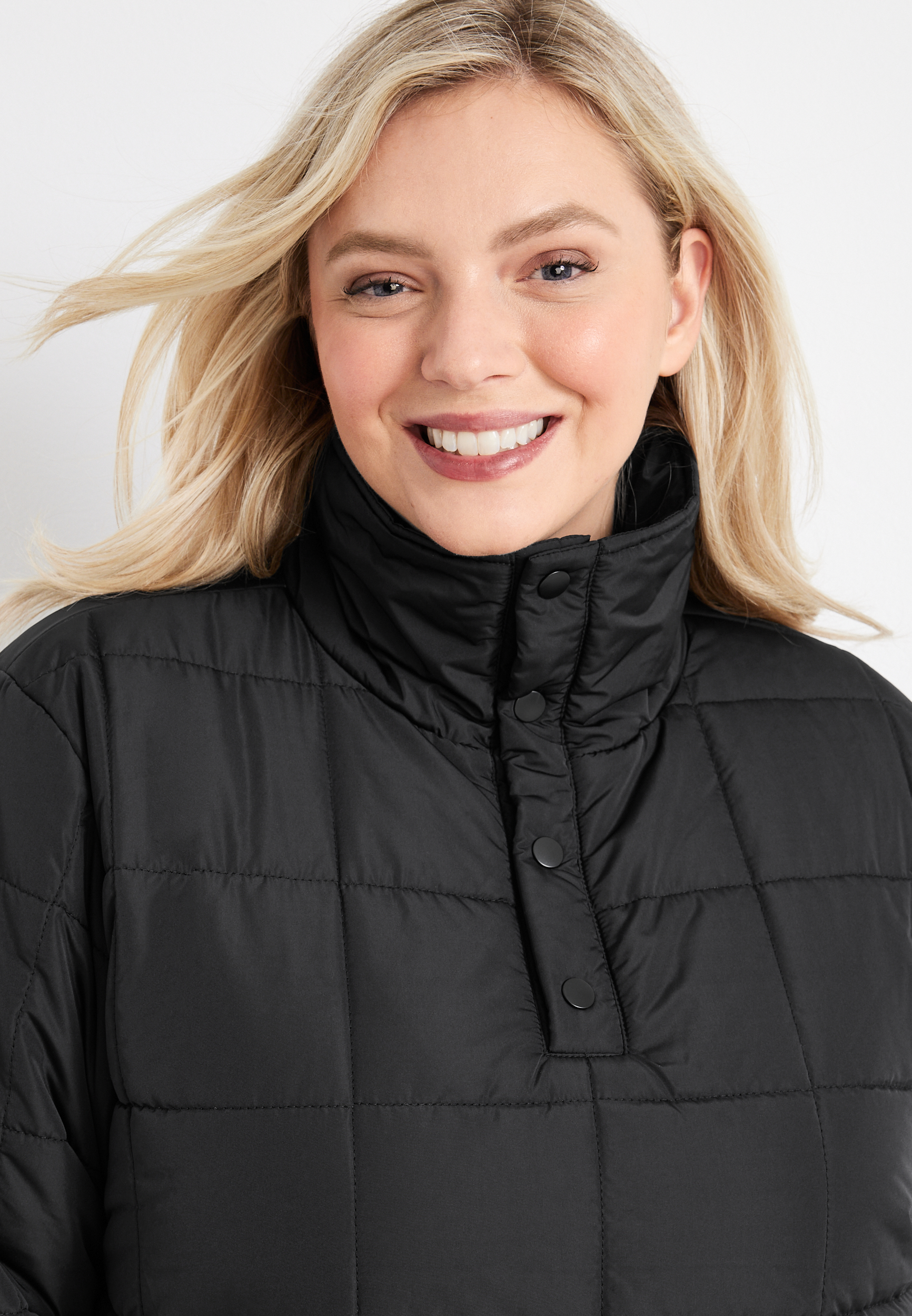 Plus Size Pullover Snap Button Puffer Jacket, C106, large