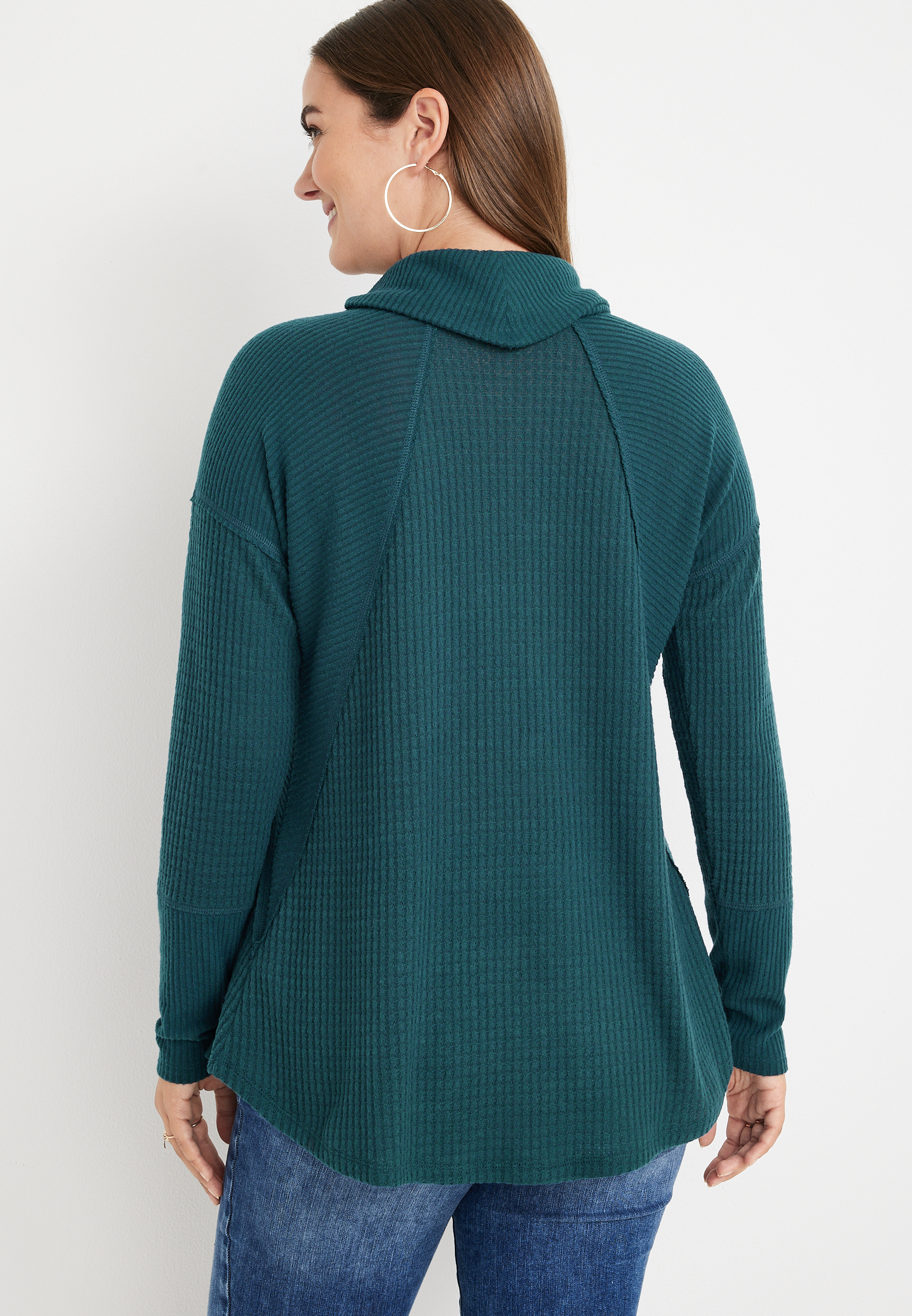 Wayside Solid Waffle Cowl Neck Top, C7870, large