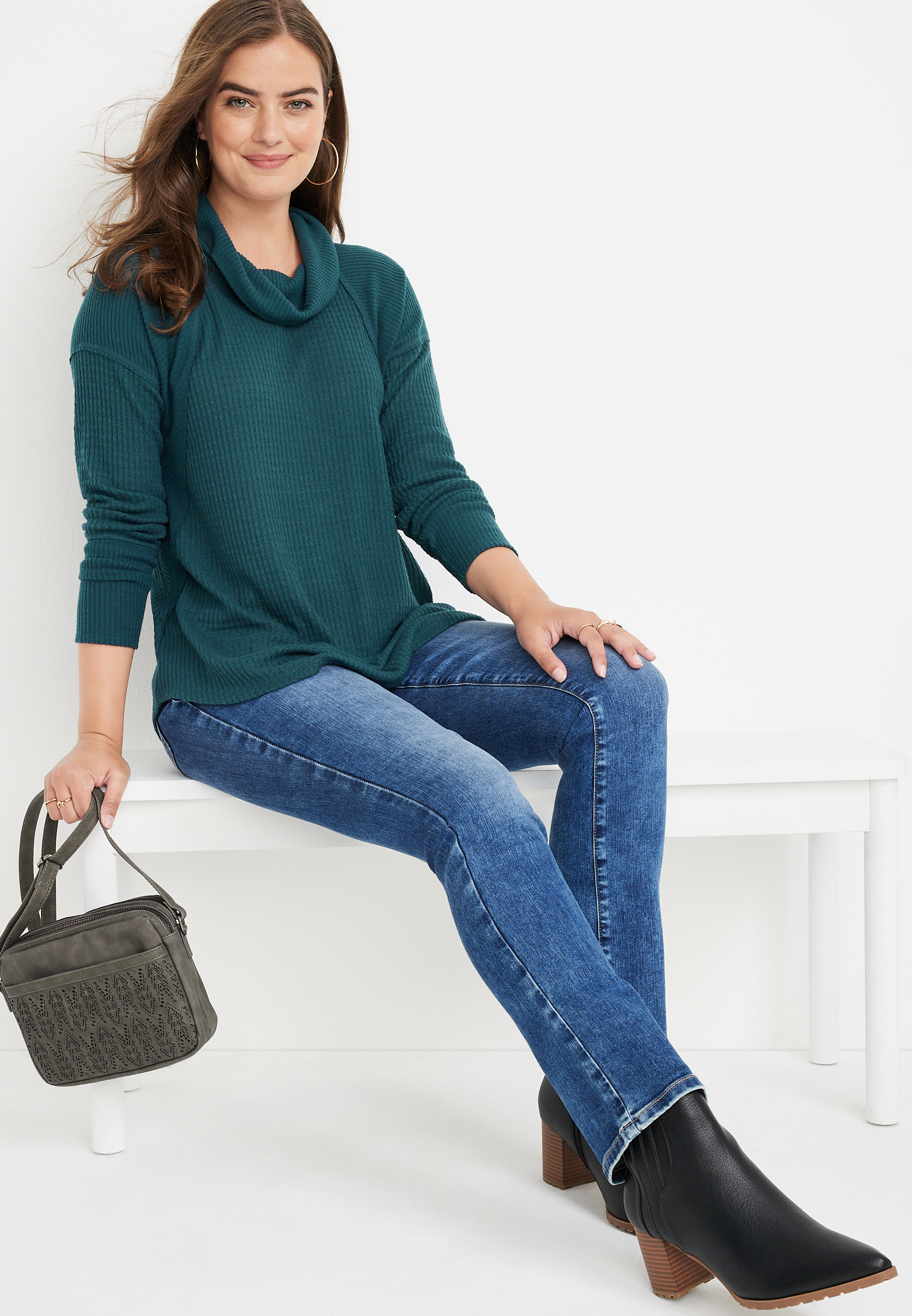 Wayside Solid Waffle Cowl Neck Top, C7870, large