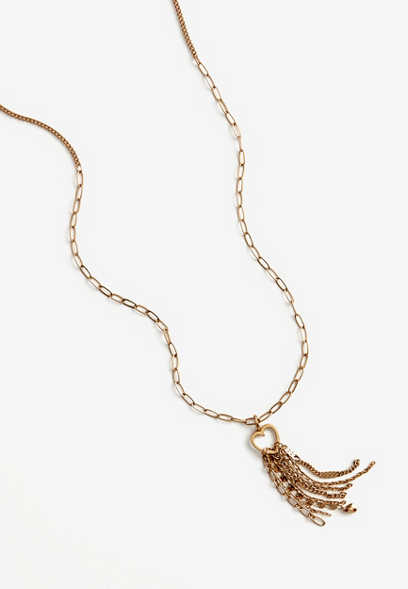 Gold Heart Fringe Pendant Necklace