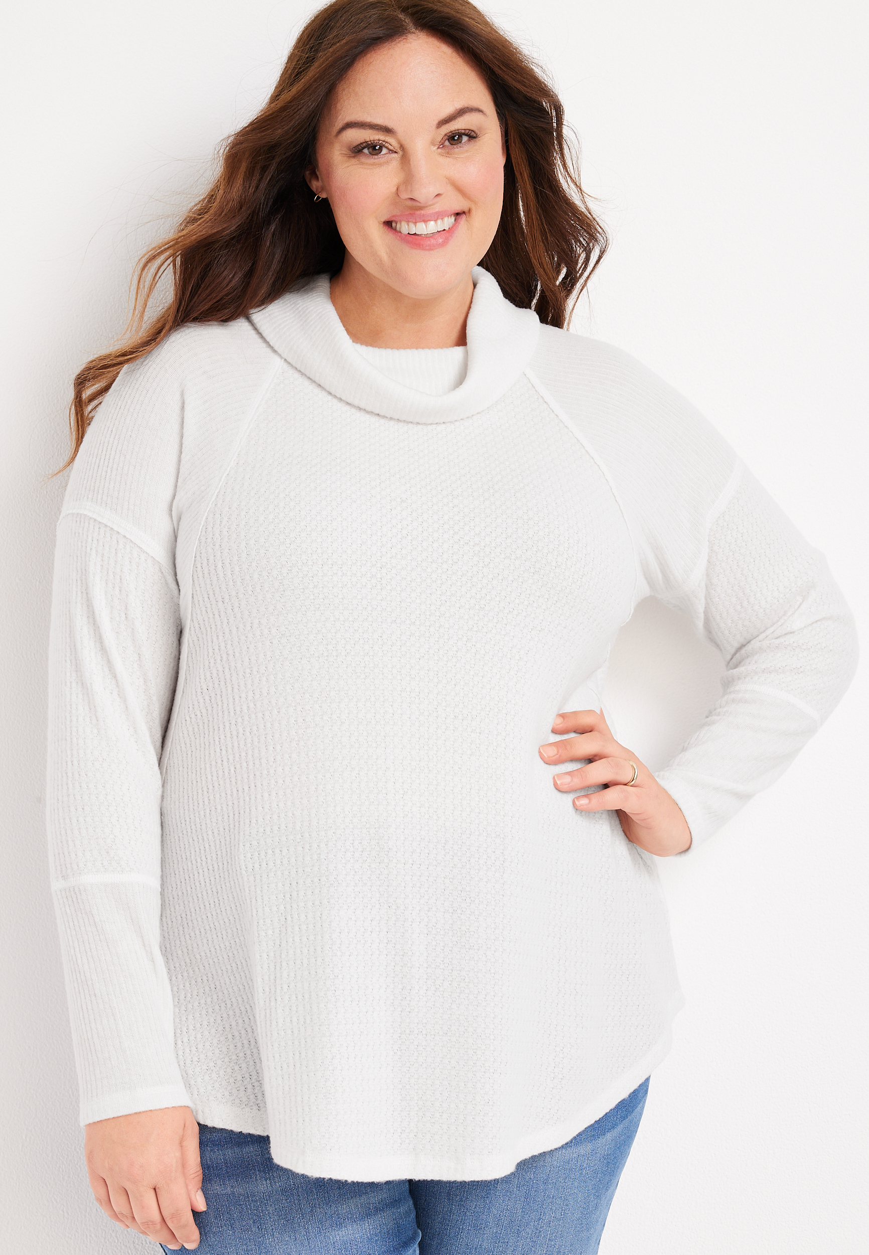 Plus Size Wayside Solid Waffle Cowl Neck Top | maurices