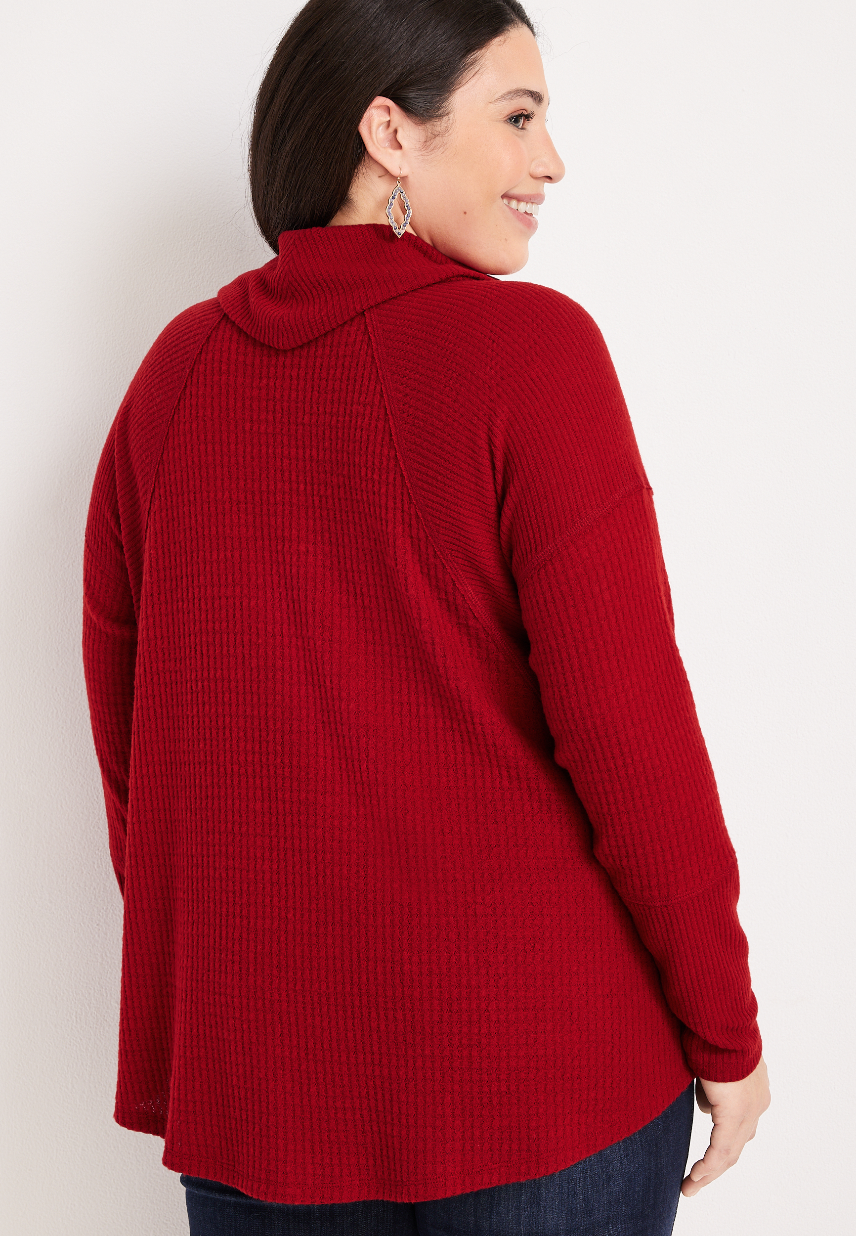 Plus Size Wayside Solid Waffle Cowl Neck Top, REBEL RED, large