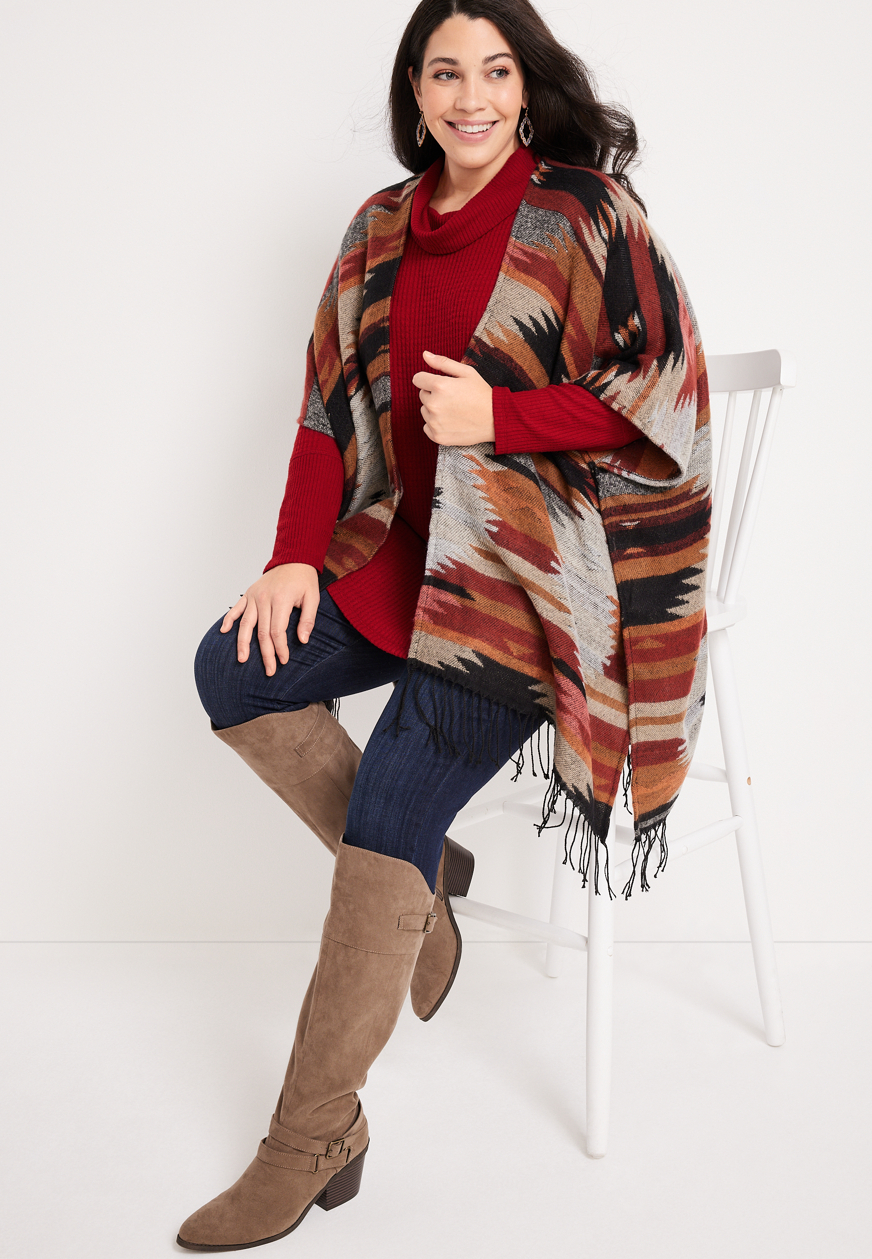 Plus Size Wayside Solid Waffle Cowl Neck Top, REBEL RED, large