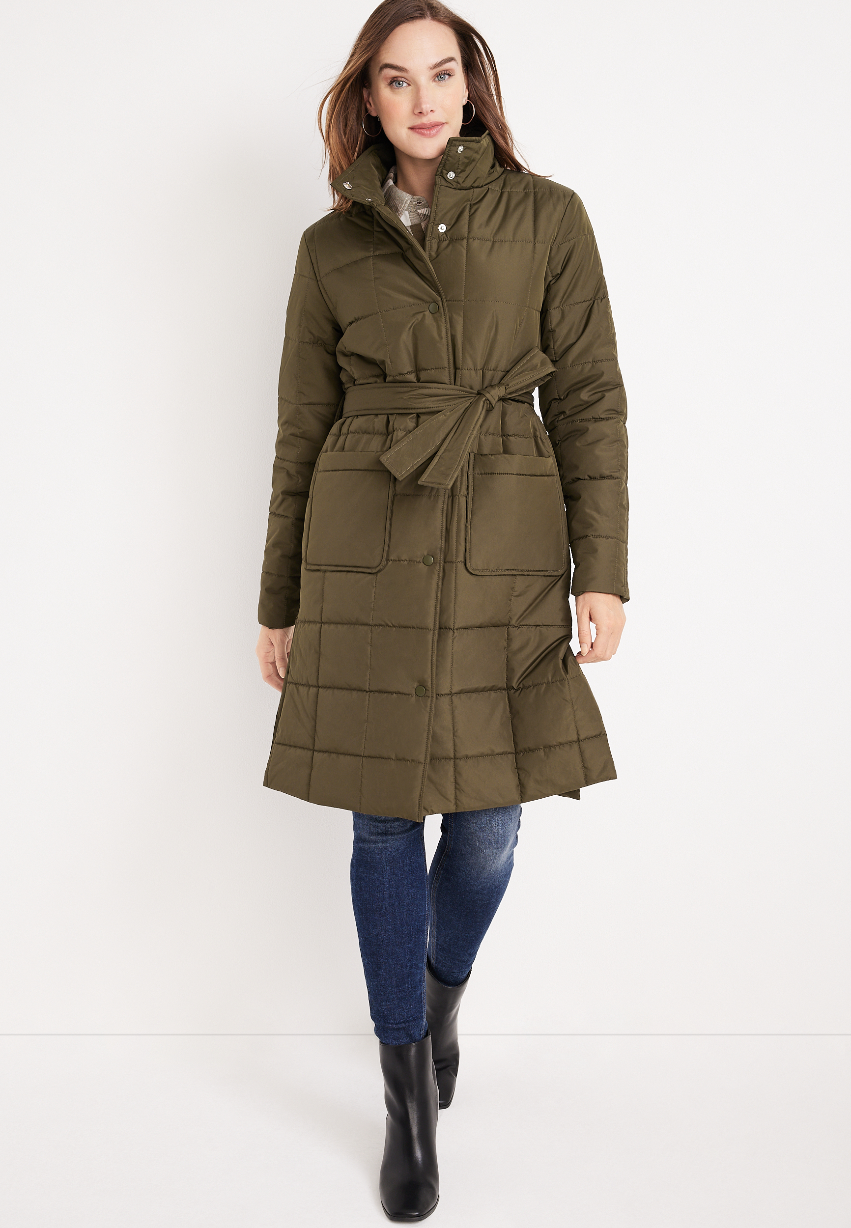 Longlined Belted Puffer Coat | maurices