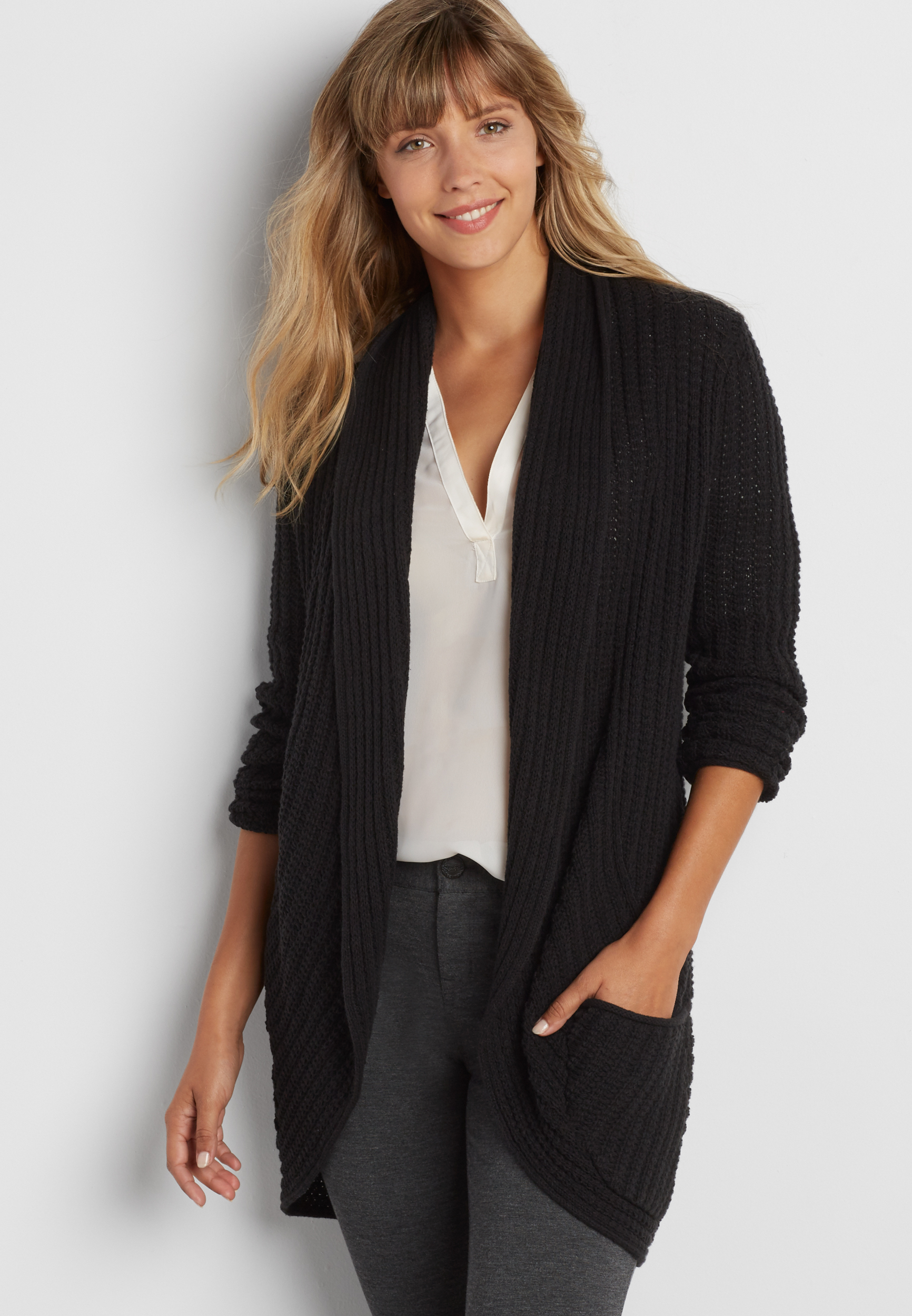 thick knit cocoon cardigan with pockets | maurices