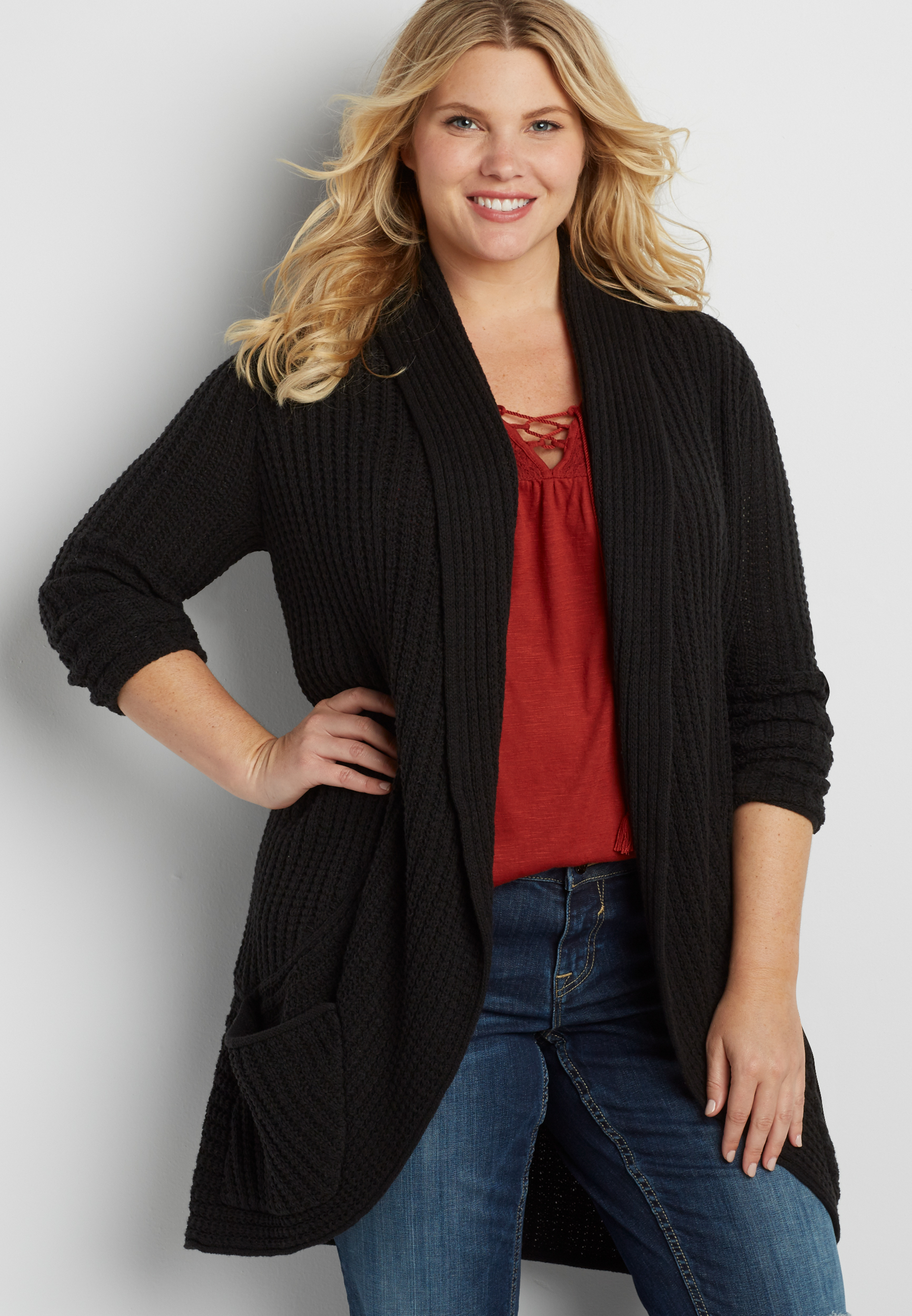 plus size thick knit cocoon cardigan with pockets | maurices