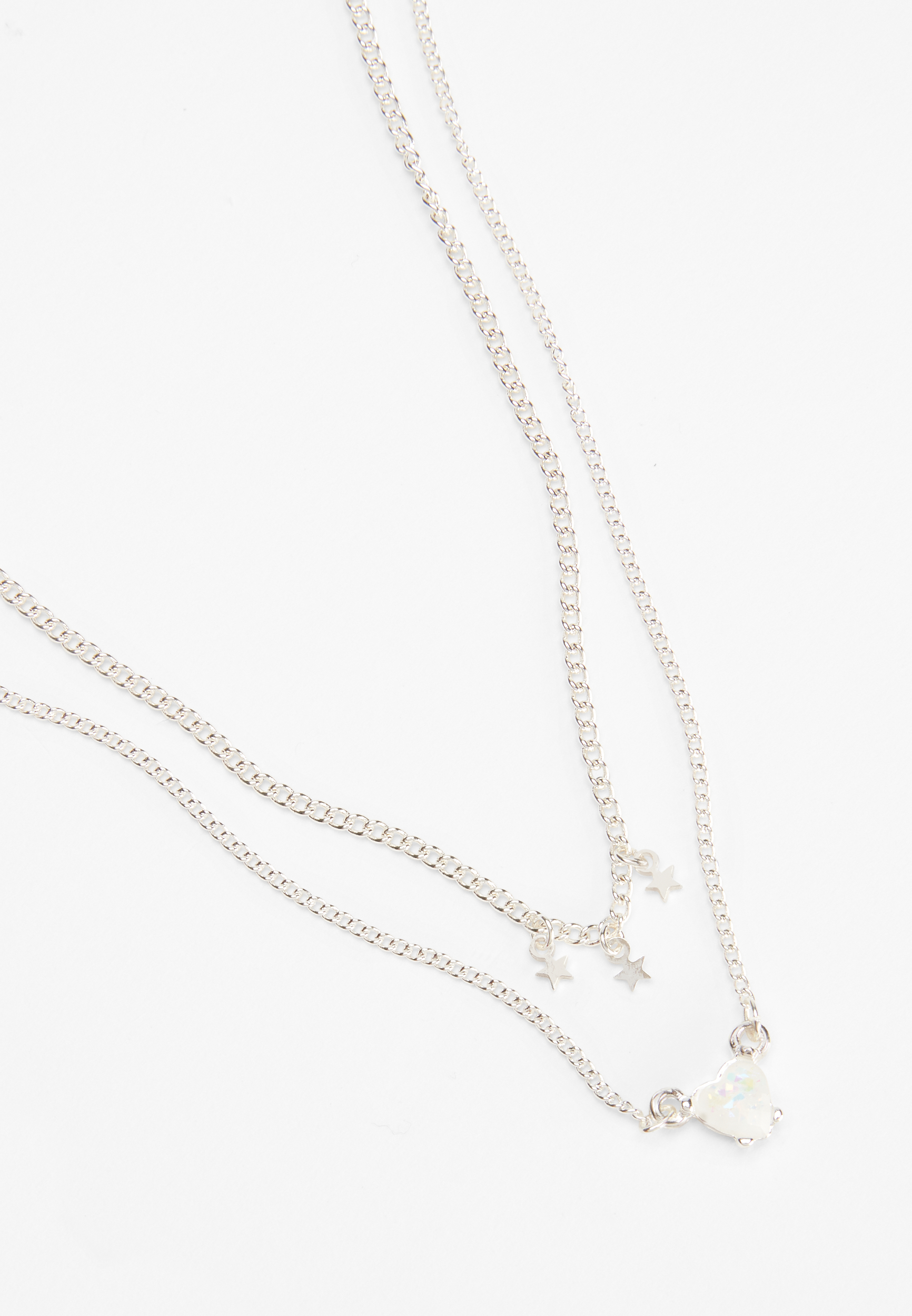 Girls Silver Stars and Heart Layered Necklace | maurices