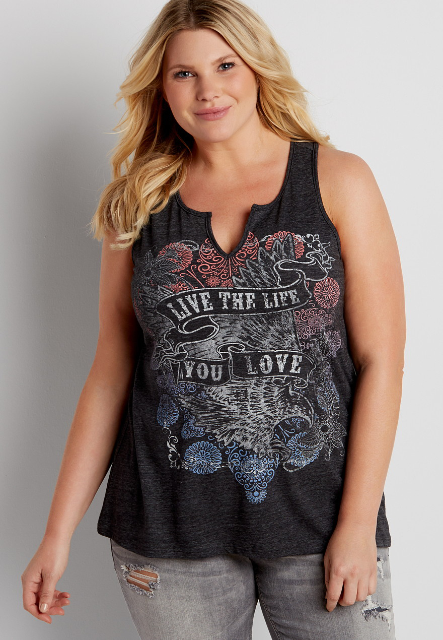 plus size racerback tank with live the life you love graphic | maurices