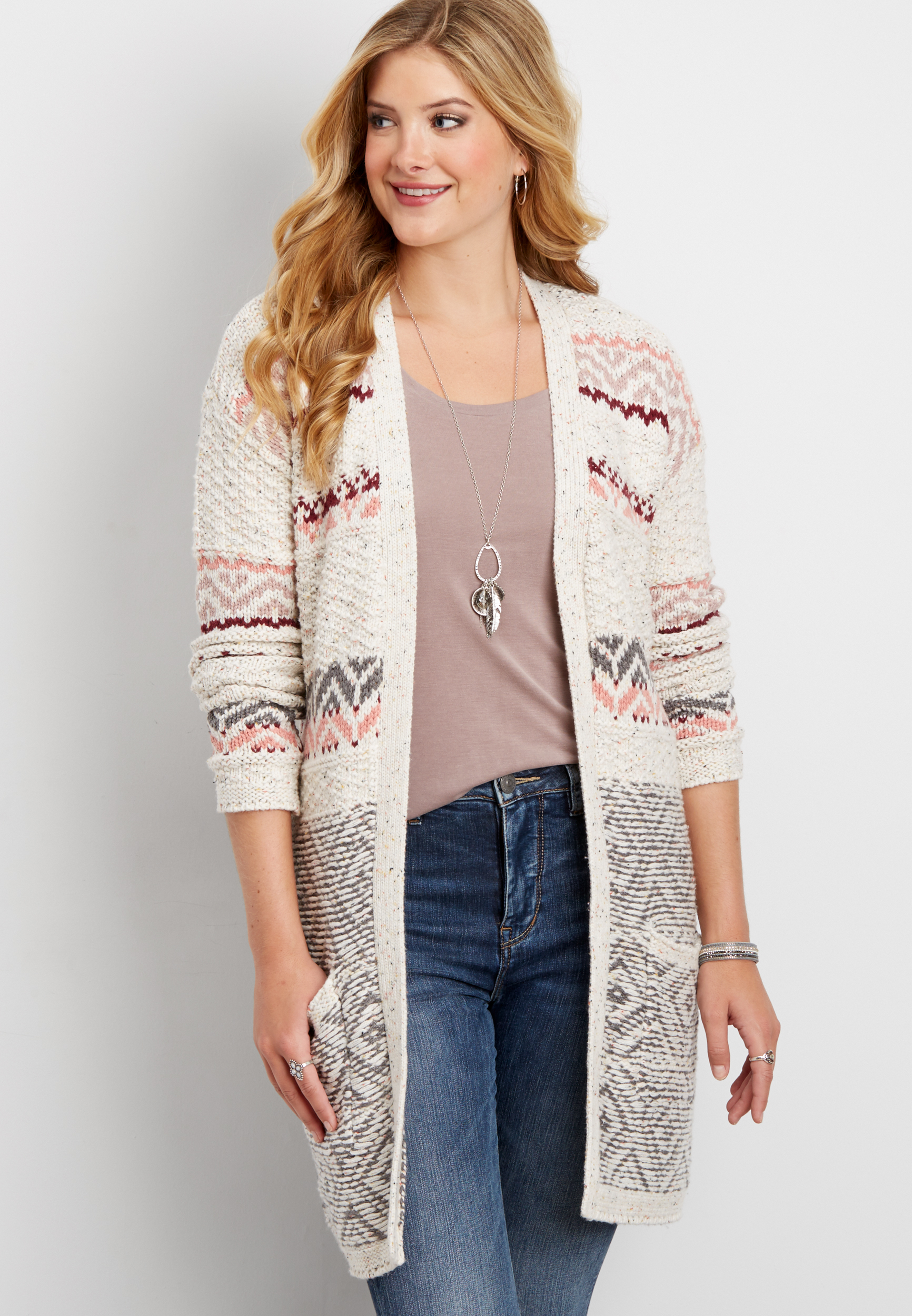 thick knit patterned cardigan with pockets | maurices