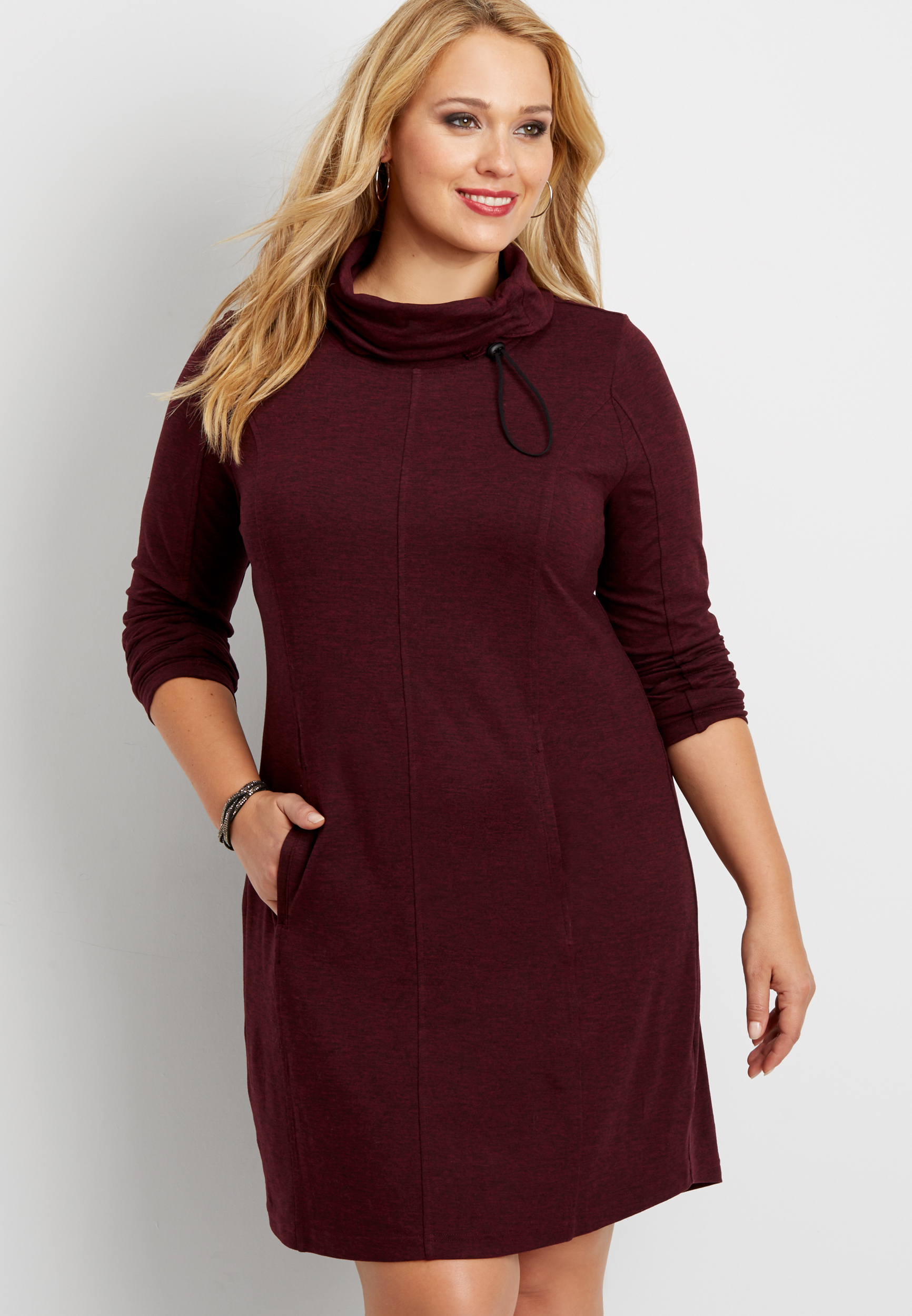 plus size ultra soft heathered dress with cinched cowl neck | maurices