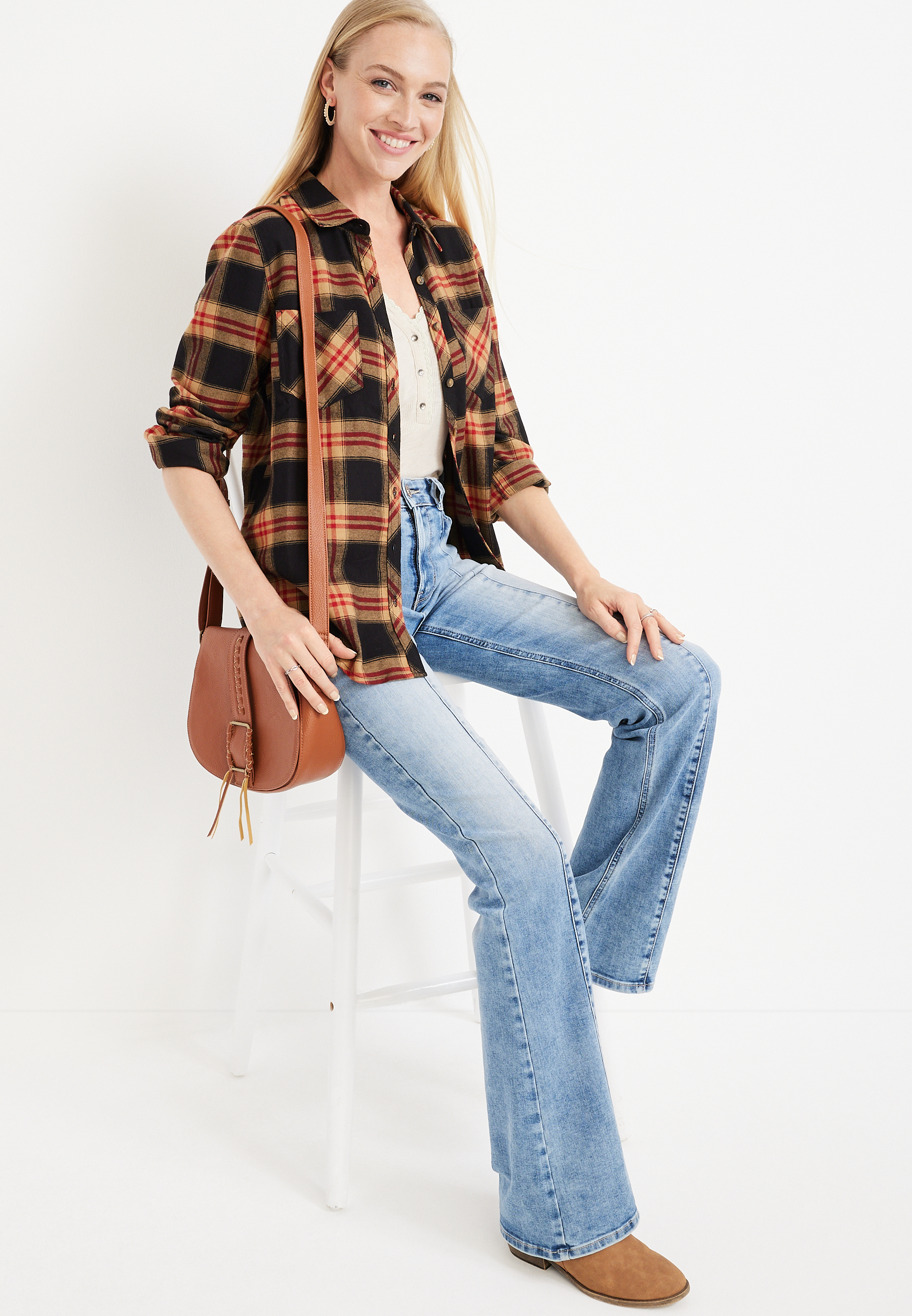 Cabin Plaid Button Down Shirt, C4716, large