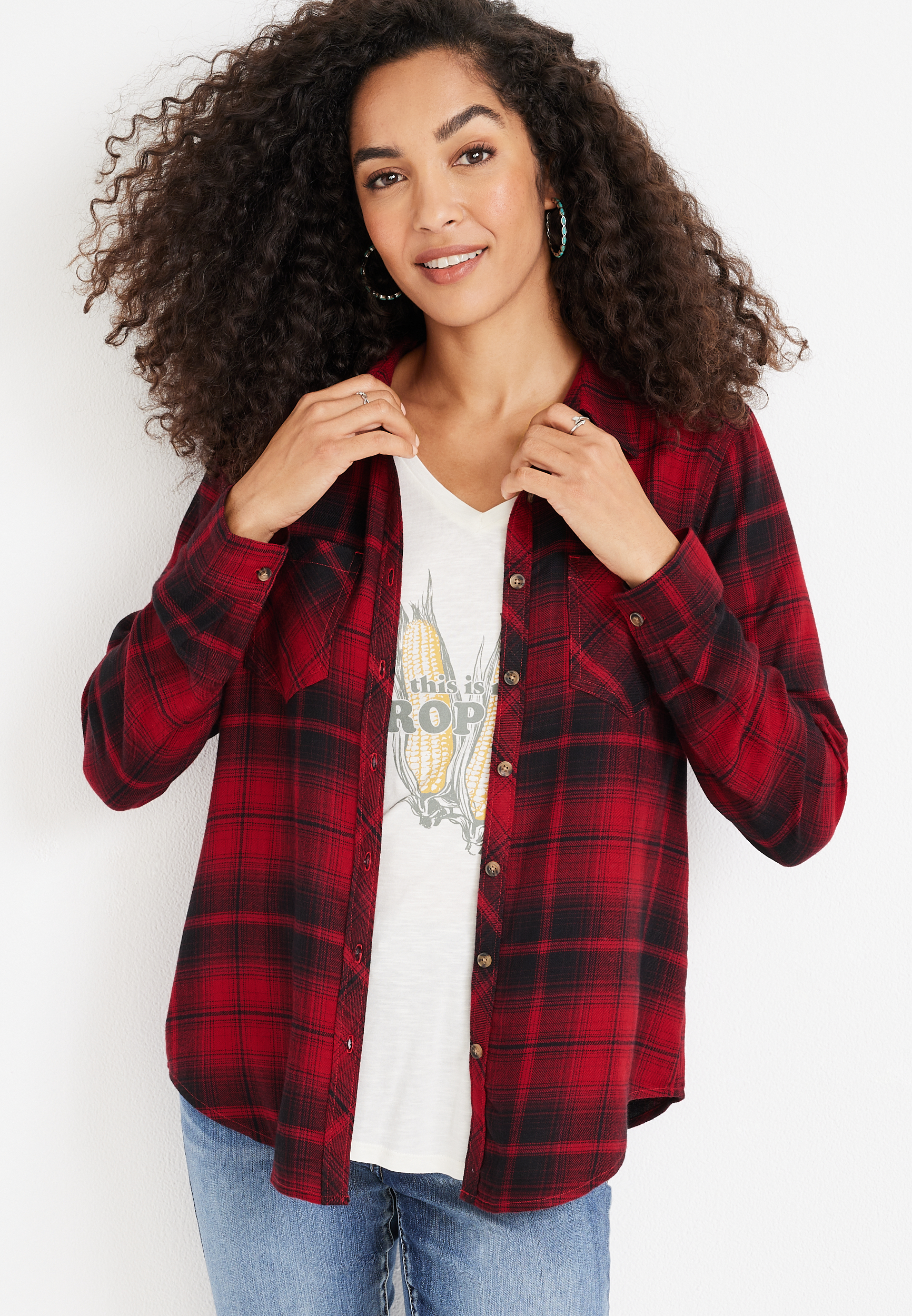 Women's Plaid & Button Down Shirts | Shackets | maurices