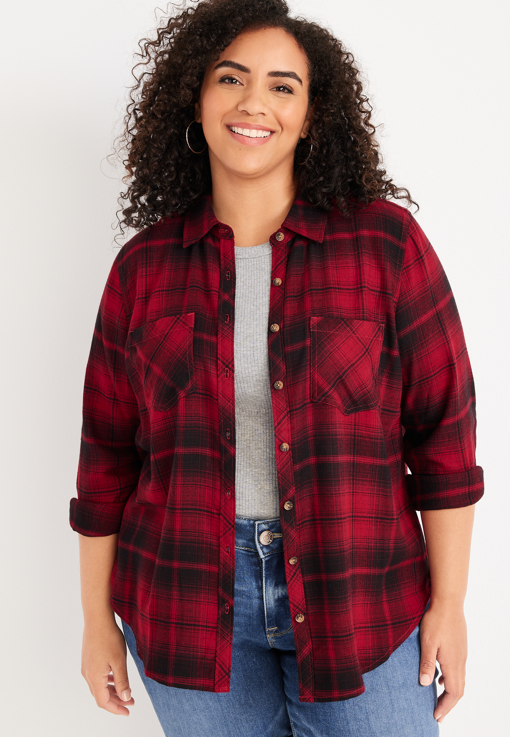 Women's Plus Size Plaid & Button Down Shirts | maurices