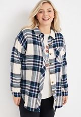 Plus Size Cabin Plaid Boyfriend Button Down Shirt, , small
