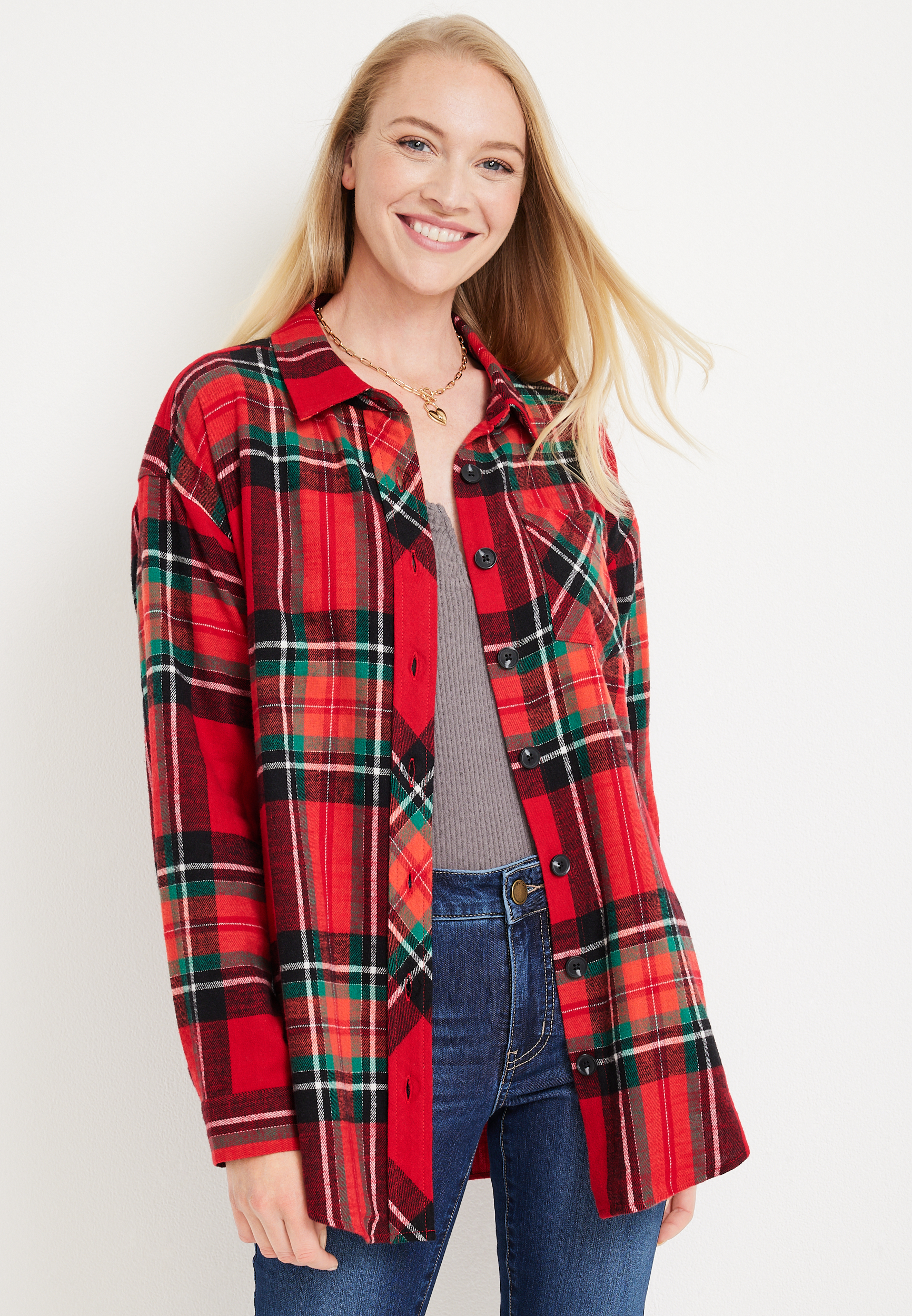 Cabin Plaid Boyfriend Button Down Shirt | maurices