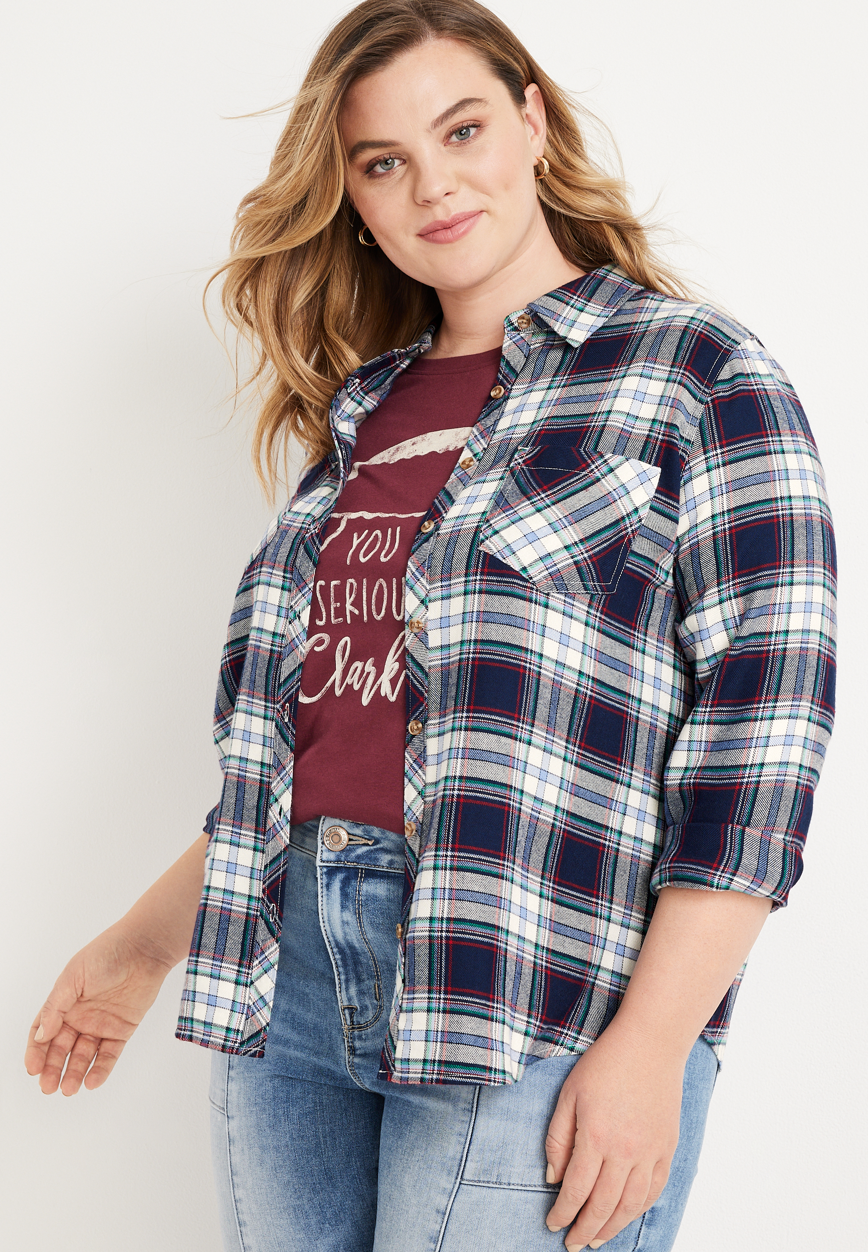 Women's Plus Size Plaid & Button Down Shirts | maurices