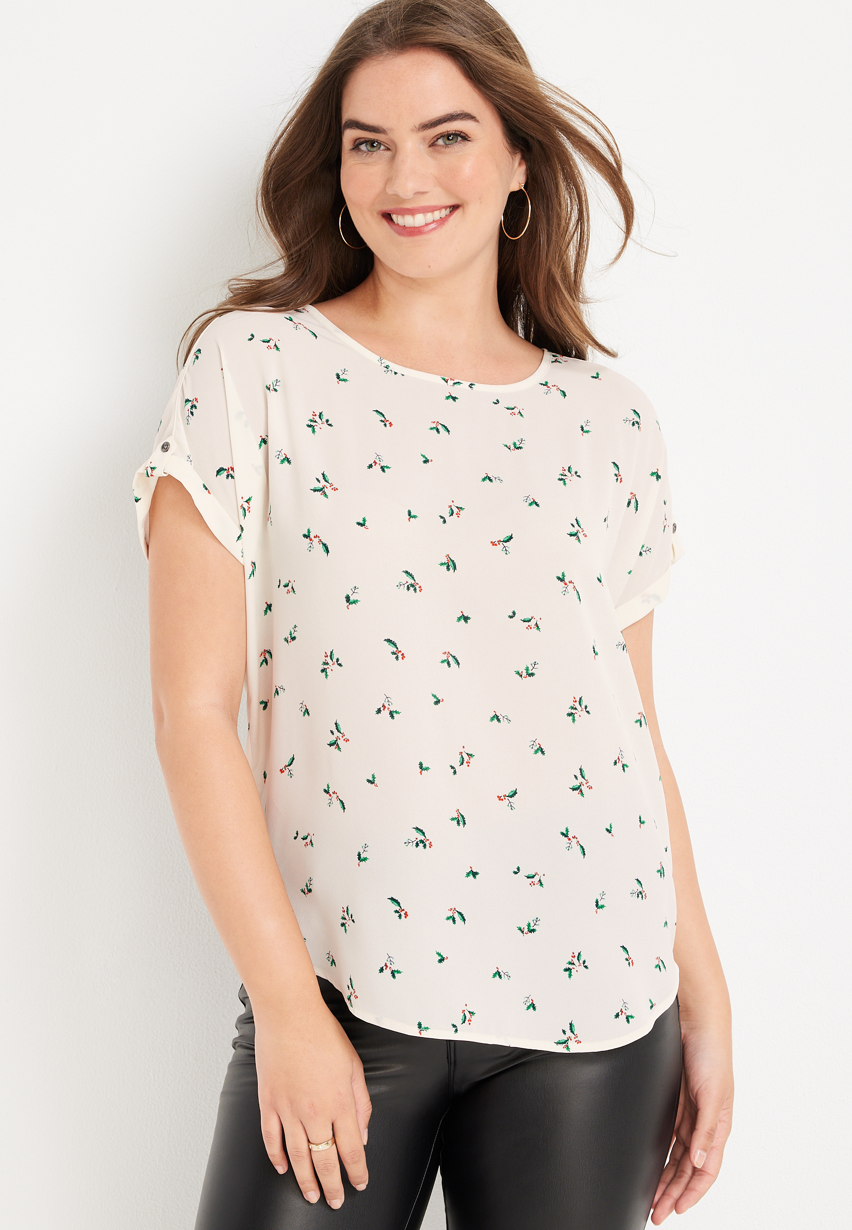 Delton Holiday Zipper Back Blouse | maurices