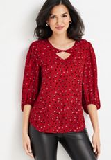 Polka Dot Cut Out Peasant Blouse, REBEL RED COMBO, small