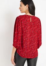 Polka Dot Cut Out Peasant Blouse, REBEL RED COMBO, small