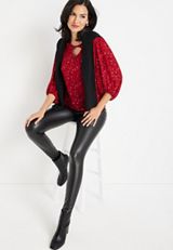 Polka Dot Cut Out Peasant Blouse, REBEL RED COMBO, small