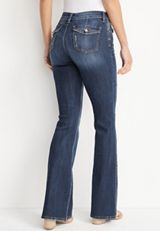 KanCan&trade; Flare Mid Rise Flap Pocket Jean, DARK SANDBLAST, small