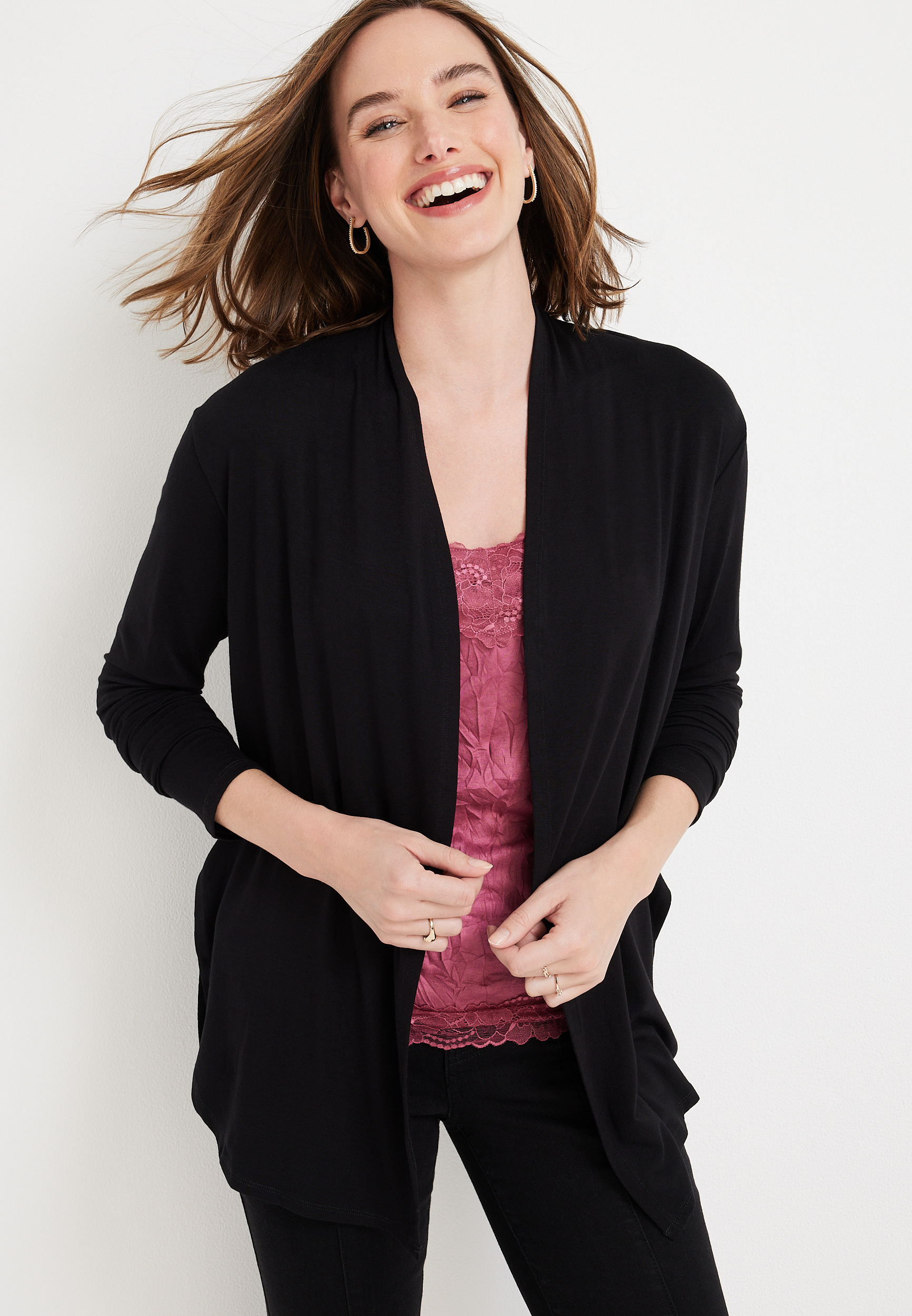 Black Slit Hem Cardigan | maurices