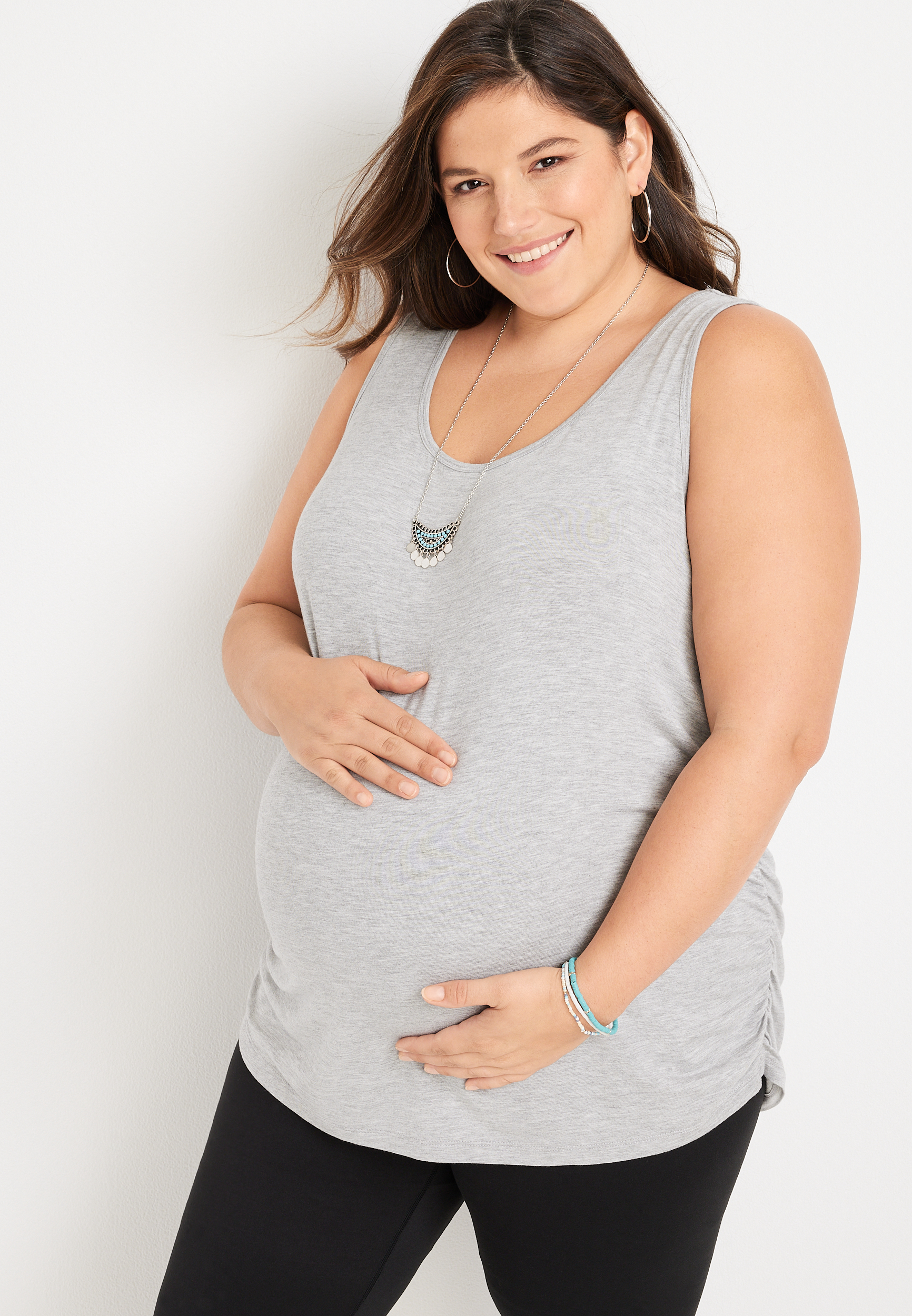 WAJCSHFS Pregnant Clothes for Women Plus Size Maternity Women's Maternity  Split Neck Flutter Sleeve Woven Blouse (Grey,S)