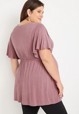 Plus Size Flutter Sleeve Babydoll Nursing Friendly Maternity Top, C3545, small