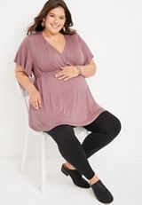 Plus Size Flutter Sleeve Babydoll Nursing Friendly Maternity Top, C3545, small