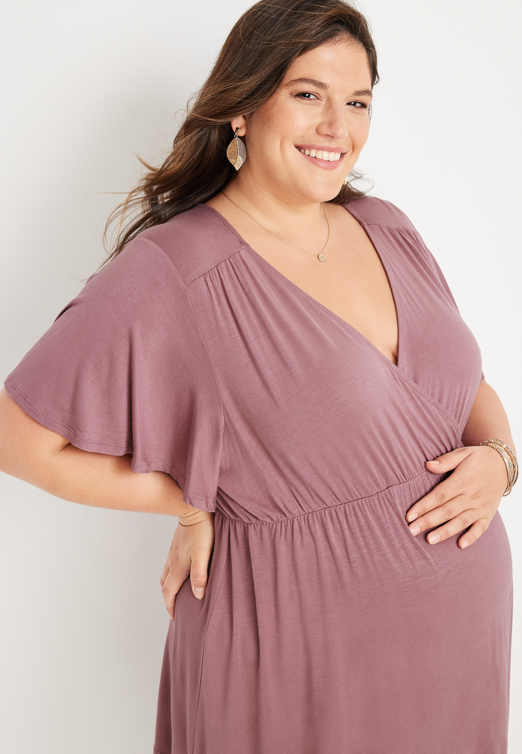 Plus Size Flutter Sleeve Babydoll Nursing Friendly Maternity Top, C3545, large