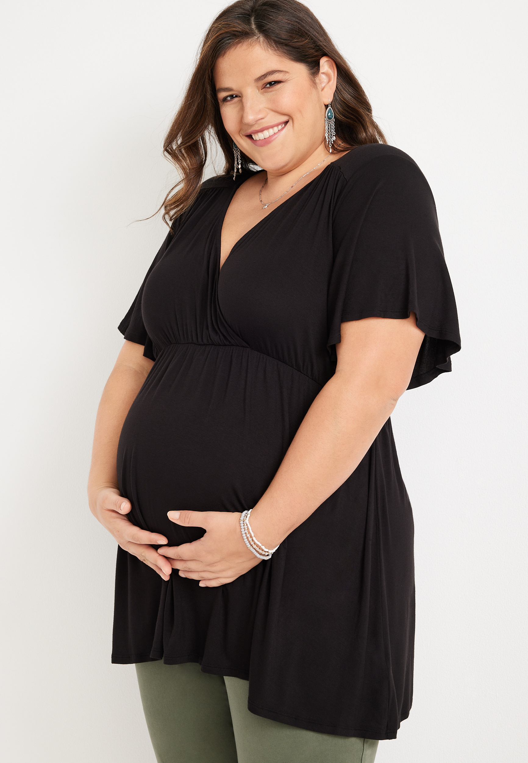 Plus Size Flutter Sleeve Babydoll Nursing Friendly Maternity Top maurices