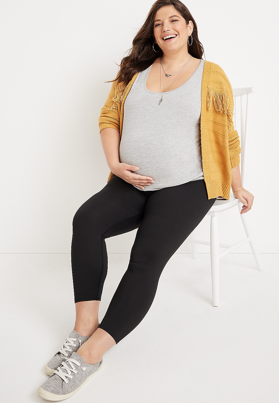 PLUS Size Maternity Leggings, Full Length, Navy & Grey