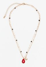 Gold and Faux Crystal Layered Necklace, , small
