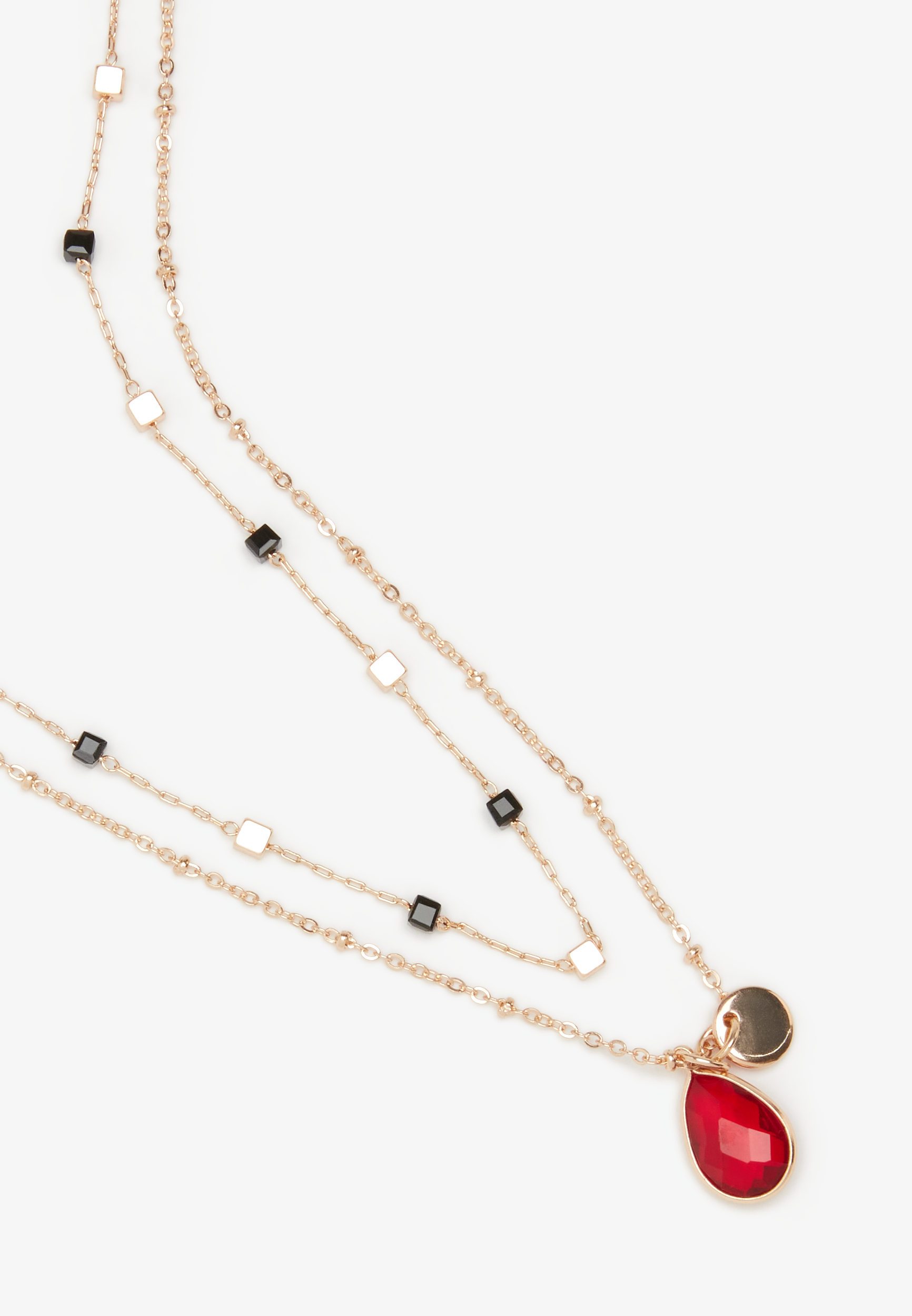 Gold and Faux Crystal Layered Necklace, , large