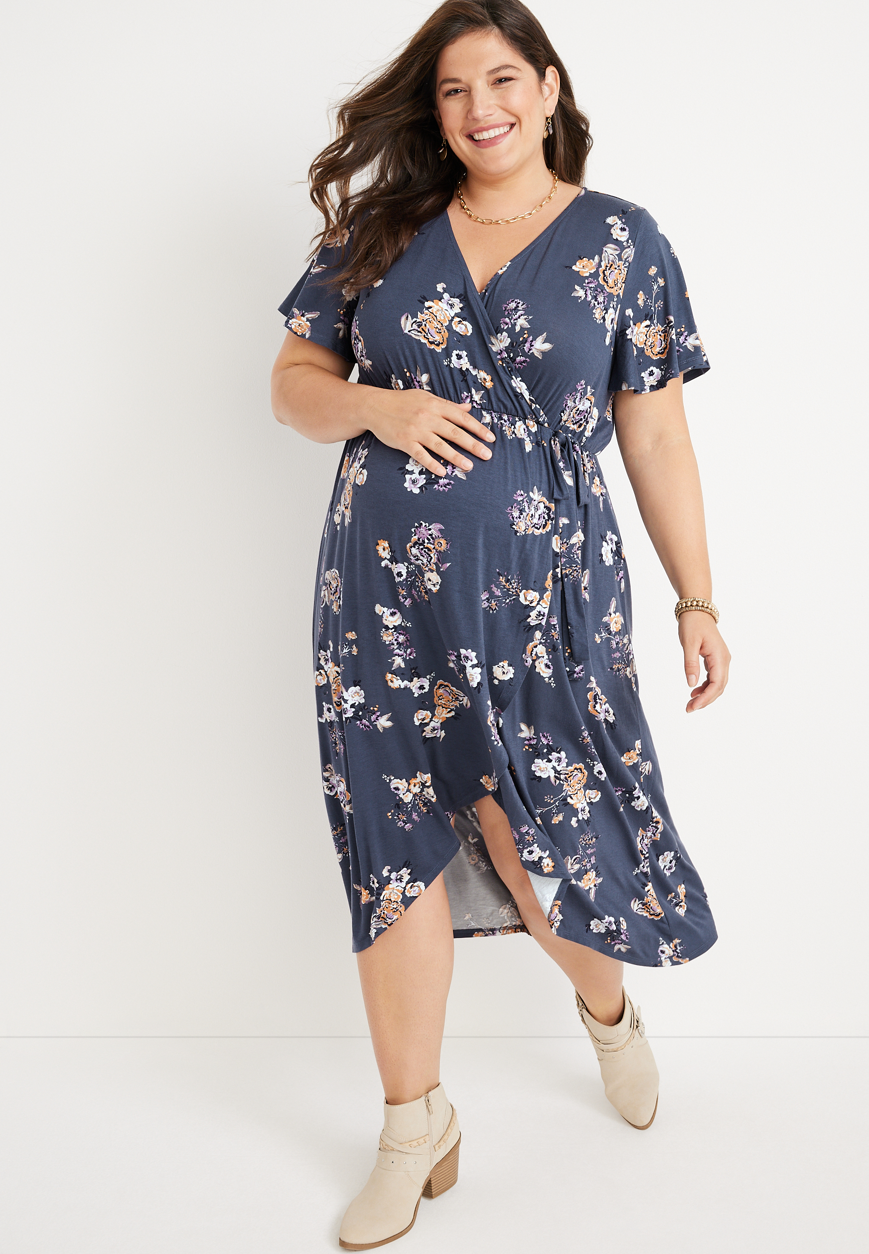 Plus Size 24/7 Flawless High Low Nursing Friendly Maternity Midi Dress