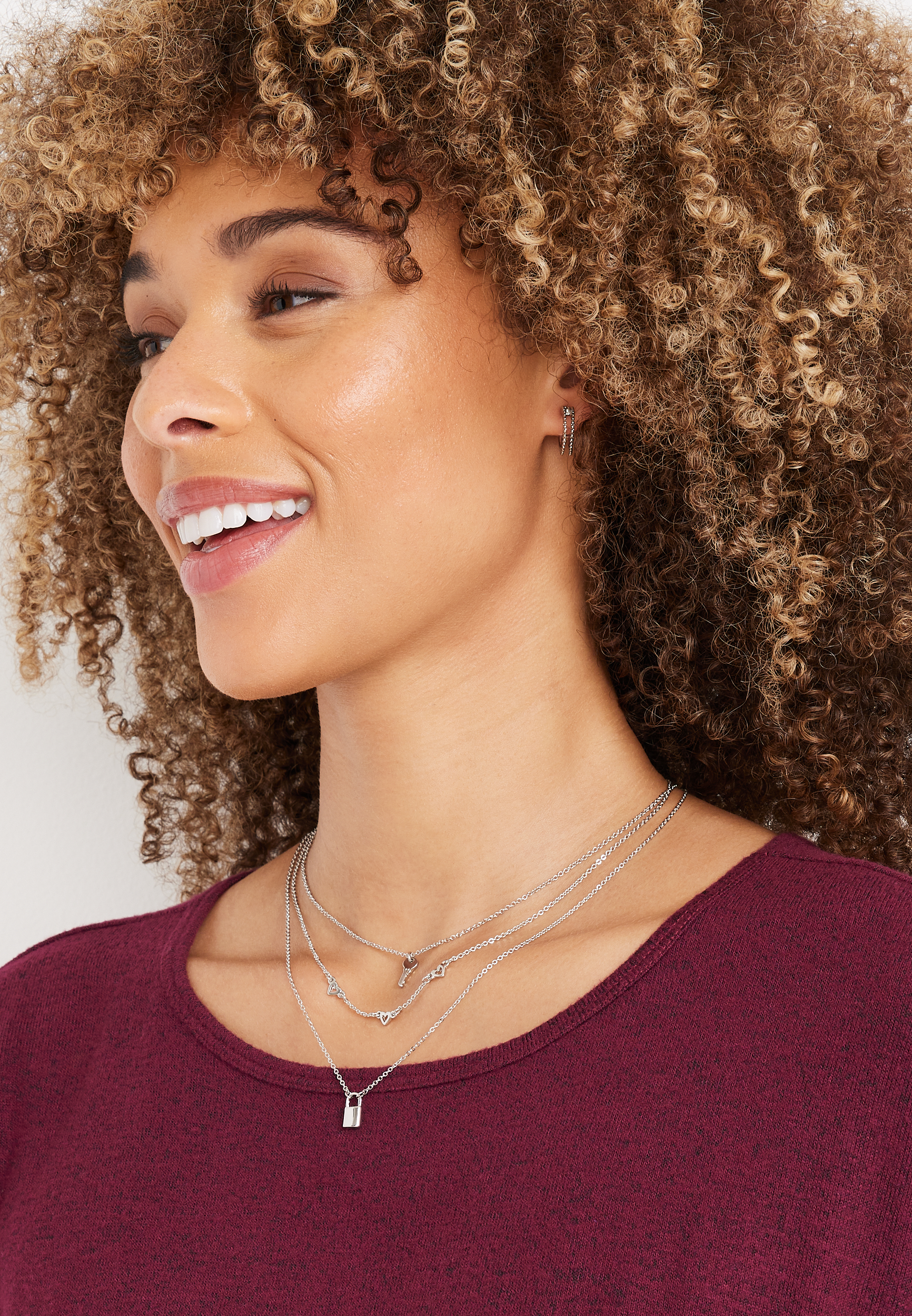 3 Piece Silver Lock and Key Necklace Set, , large