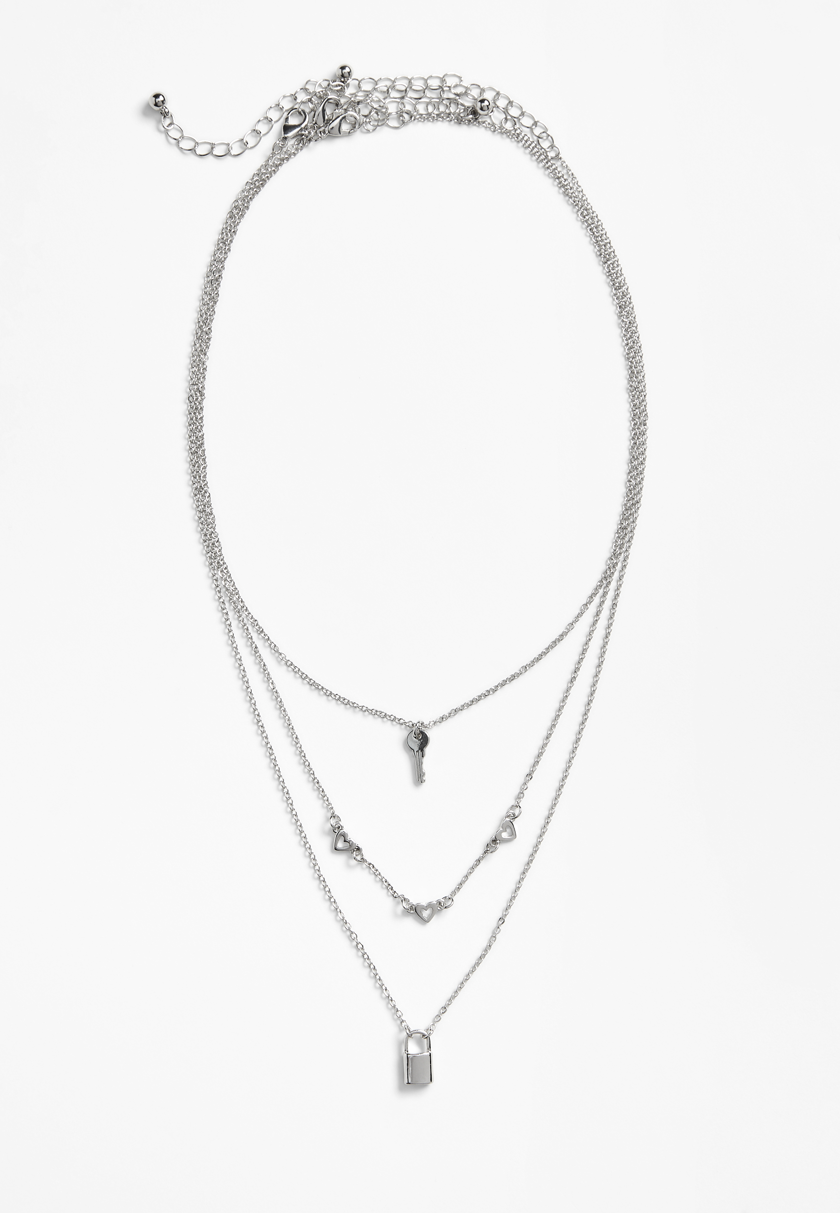 3 Piece Silver Lock and Key Necklace Set, , large