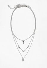 3 Piece Silver Lock and Key Necklace Set, , small